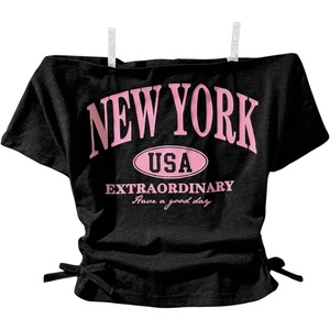 image:imageRoseSeek Girls Off The Shoulder Letter Graphic Tees Short Sleeve Ruched Bowknot T Shirts Cute Crop TopsBlack and Pink