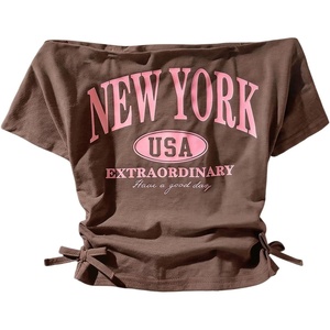 image:imageRoseSeek Girls Off The Shoulder Letter Graphic Tees Short Sleeve Ruched Bowknot T Shirts Cute Crop TopsCoffee Pink