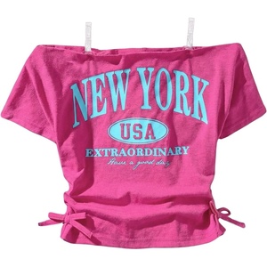 image:imageRoseSeek Girls Off The Shoulder Letter Graphic Tees Short Sleeve Ruched Bowknot T Shirts Cute Crop TopsHot Pink
