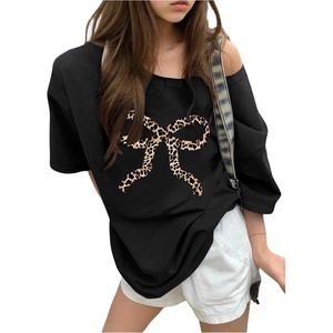 image:imageRoseSeek Girls Off The Shoulder Tops Number Graphic Jersey Shirts Short Sleeve Oversized T Shirts Y2k TopsBowknot Graphic Black