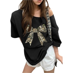 image:imageRoseSeek Girls Off The Shoulder Tops Number Graphic Jersey Shirts Short Sleeve Oversized T Shirts Y2k TopsCheetah Black