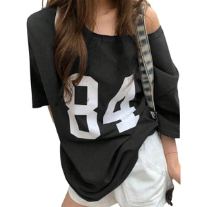 image:imageRoseSeek Girls Off The Shoulder Tops Number Graphic Jersey Shirts Short Sleeve Oversized T Shirts Y2k TopsNumber Black