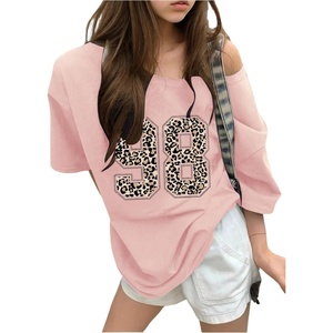 image:imageRoseSeek Girls Off The Shoulder Tops Number Graphic Jersey Shirts Short Sleeve Oversized T Shirts Y2k TopsNumber Pink