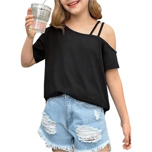 image:imageRoseSeek Girls Off The Shoulder Tops Short Sleeve Loose Summer T Shirt Tops Trendy Cold Shoulder TopsBlack
