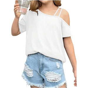 image:imageRoseSeek Girls Off The Shoulder Tops Short Sleeve Loose Summer T Shirt Tops Trendy Cold Shoulder TopsWhite