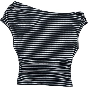image:imageRoseSeek Girls Polka Dots Off The Shoulder T Shirts Cute Crop Tops Summer TopsStriped Black and White