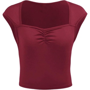 image:imageRoseSeek Girls Ruched Cap Sleeve Tops Sweetheart Neck Slim Fit Cropped T Shirts Cute Summer ClothesBurgundy
