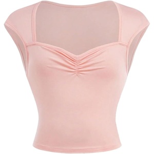 image:imageRoseSeek Girls Ruched Cap Sleeve Tops Sweetheart Neck Slim Fit Cropped T Shirts Cute Summer ClothesLight Pink
