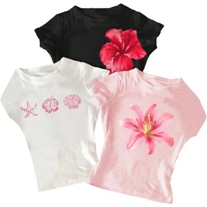 image:imageRoseSeek Girls Shirts 3 Packs Graphic Tees Vacation Hibiscus Top Crewneck Short Sleeve Cute Tops Summer Slim Fit T ShirtFloral Print Multicolor