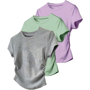 image:imageRoseSeek Girls Shirts 3 Packs Graphic Tees Vacation Hibiscus Top Crewneck Short Sleeve Cute Tops Summer Slim Fit T ShirtGrey Green Purple