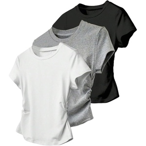 image:imageRoseSeek Girls Shirts 3 Packs Graphic Tees Vacation Hibiscus Top Crewneck Short Sleeve Cute Tops Summer Slim Fit T ShirtGrey White Black