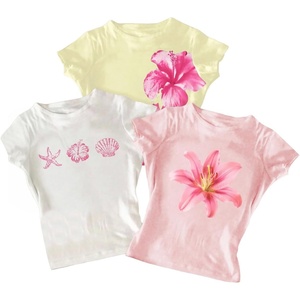 image:imageRoseSeek Girls Shirts 3 Packs Graphic Tees Vacation Hibiscus Top Crewneck Short Sleeve Cute Tops Summer Slim Fit T ShirtMulticolor Blue and Pink