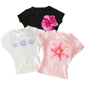 image:imageRoseSeek Girls Shirts 3 Packs Graphic Tees Vacation Hibiscus Top Crewneck Short Sleeve Cute Tops Summer Slim Fit T ShirtPink Black White