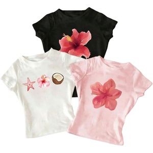 image:imageRoseSeek Girls Shirts 3 Packs Graphic Tees Vacation Hibiscus Top Crewneck Short Sleeve Cute Tops Summer Slim Fit T ShirtPink Multicolor