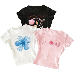 image:imageRoseSeek Girls Shirts 3 Packs Graphic Tees Vacation Hibiscus Top Crewneck Short Sleeve Cute Tops Summer Slim Fit T ShirtPink White Black