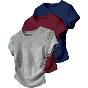 image:imageRoseSeek Girls Shirts 3 Packs Graphic Tees Vacation Hibiscus Top Crewneck Short Sleeve Cute Tops Summer Slim Fit T ShirtRed Blue Grey