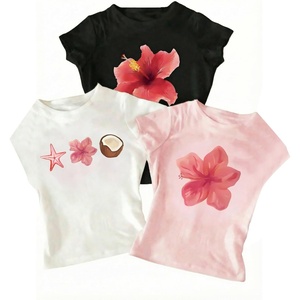 image:imageRoseSeek Girls Shirts 3 Packs Graphic Tees Vacation Hibiscus Top Crewneck Short Sleeve Cute Tops Summer Slim Fit T ShirtWhite Pink Black