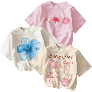 image:imageRoseSeek Girls Shirts 3 Packs Star Butterfly Graphic Tees Crew Neck Short Sleeve T Shirt Casual TopsBeige Blue Pink