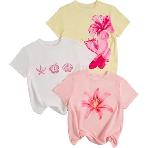 image:imageRoseSeek Girls Shirts 3 Packs Star Butterfly Graphic Tees Crew Neck Short Sleeve T Shirt Casual TopsYellow Pink White