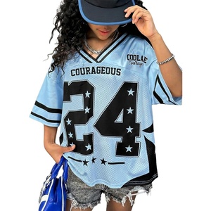 image:imageRoseSeek Girls Y2K Mesh Oversized Jersey Tops Number Star Graphic Tees Vintage V Neck T ShirtsBlue