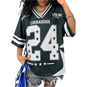 image:imageRoseSeek Girls Y2K Mesh Oversized Jersey Tops Number Star Graphic Tees Vintage V Neck T ShirtsDark Green