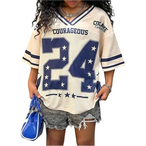 image:imageRoseSeek Girls Y2K Mesh Oversized Jersey Tops Number Star Graphic Tees Vintage V Neck T ShirtsMulticolor