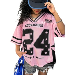 image:imageRoseSeek Girls Y2K Mesh Oversized Jersey Tops Number Star Graphic Tees Vintage V Neck T ShirtsPink