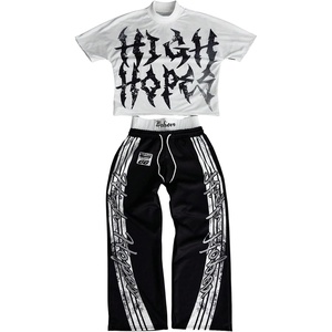 image:imageRoseSeek Mens 2 Piece Outfits Streetwear Graphic Tees and Sweatpants Set Going Out Hippop ClothesBlack and White