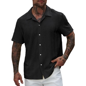 image:imageRoseSeek Mens Button Down Shirts Short Sleeve Textured Collared Casual Shirts Vacation Beach TopsBlack