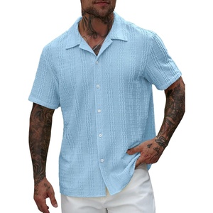 image:imageRoseSeek Mens Button Down Shirts Short Sleeve Textured Collared Casual Shirts Vacation Beach TopsBlue