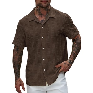 image:imageRoseSeek Mens Button Down Shirts Short Sleeve Textured Collared Casual Shirts Vacation Beach TopsBrown