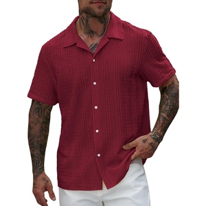 image:imageRoseSeek Mens Button Down Shirts Short Sleeve Textured Collared Casual Shirts Vacation Beach TopsBurgundy