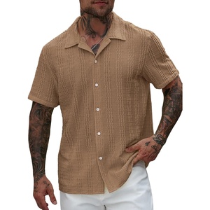 image:imageRoseSeek Mens Button Down Shirts Short Sleeve Textured Collared Casual Shirts Vacation Beach TopsKhaki