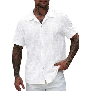 image:imageRoseSeek Mens Button Down Shirts Short Sleeve Textured Collared Casual Shirts Vacation Beach TopsWhite
