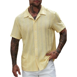 image:imageRoseSeek Mens Button Down Shirts Short Sleeve Textured Collared Casual Shirts Vacation Beach TopsYellow