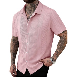 image:imageRoseSeek Mens Button Down Shirts Short Sleeve Textured Summer Beach Vacation Shirts Casual TopsPink