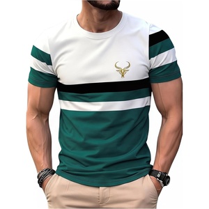 image:imageRoseSeek Mens Color Block Short Sleeve Tee Shirts Casual Crewneck T Shirt Trendy Summer TopsDeep Green and White