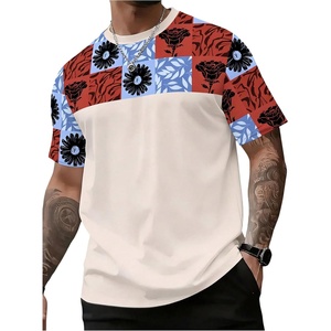 image:imageRoseSeek Mens Color Block Short Sleeve Tee Shirts Casual Crewneck T Shirt Trendy Summer TopsFloral Beige