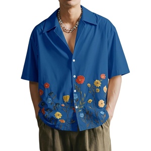 image:imageRoseSeek Mens Floral Button Down Shirts Short Sleeve Drop Shoulder Casual Hawaiian Summer Beach ShirtsBlue