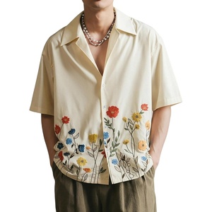image:imageRoseSeek Mens Floral Button Down Shirts Short Sleeve Drop Shoulder Casual Hawaiian Summer Beach ShirtsLight Beige