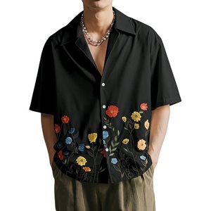 image:imageRoseSeek Mens Floral Button Down Shirts Short Sleeve Drop Shoulder Casual Hawaiian Summer Beach ShirtsSoft Black