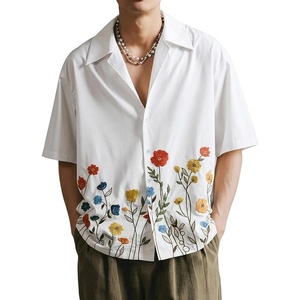 image:imageRoseSeek Mens Floral Button Down Shirts Short Sleeve Drop Shoulder Casual Hawaiian Summer Beach ShirtsWhite