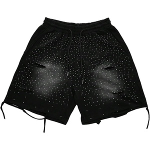 image:imageRoseSeek Mens Glitter Rhinestone Sparkle Shorts Ripped Drawstring Waist Wide Leg Rave Shorts with PocketsBlack