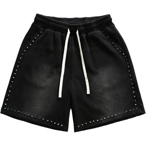 image:imageRoseSeek Mens Glitter Rhinestone Sparkle Shorts Ripped Drawstring Waist Wide Leg Rave Shorts with PocketsBlack Decor