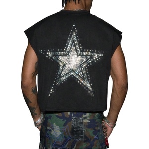 image:imageRoseSeek Mens Glitter Rhinestone Star Shirt Crop Tank Top Crewneck Cap Sleeve Vest Muscle Tops StreetwearBlack