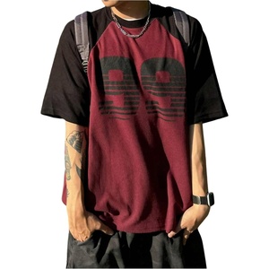 image:imageRoseSeek Mens Number Graphic Baggy Shirts Color Block Short Sleeve Crewneck Vintage Tees TopsRed