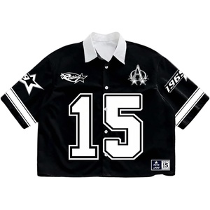 image:imageRoseSeek Mens Retro Button Down Jersey Shirts Number Graphic Collared Baseball Shirt Short Sleeve StreetwearBlack