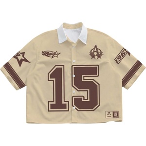 image:imageRoseSeek Mens Retro Button Down Jersey Shirts Number Graphic Collared Baseball Shirt Short Sleeve StreetwearKhaki