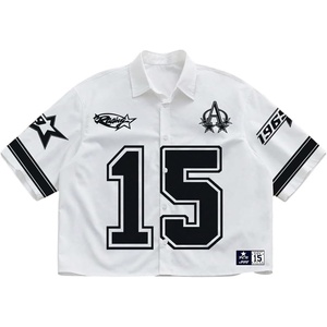 image:imageRoseSeek Mens Retro Button Down Jersey Shirts Number Graphic Collared Baseball Shirt Short Sleeve StreetwearWhite