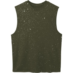 image:imageRoseSeek Mens Rhinestone Glitter Tank Top Crew Neck Sleeveless Tops Casual Party ClubwearArmy Green